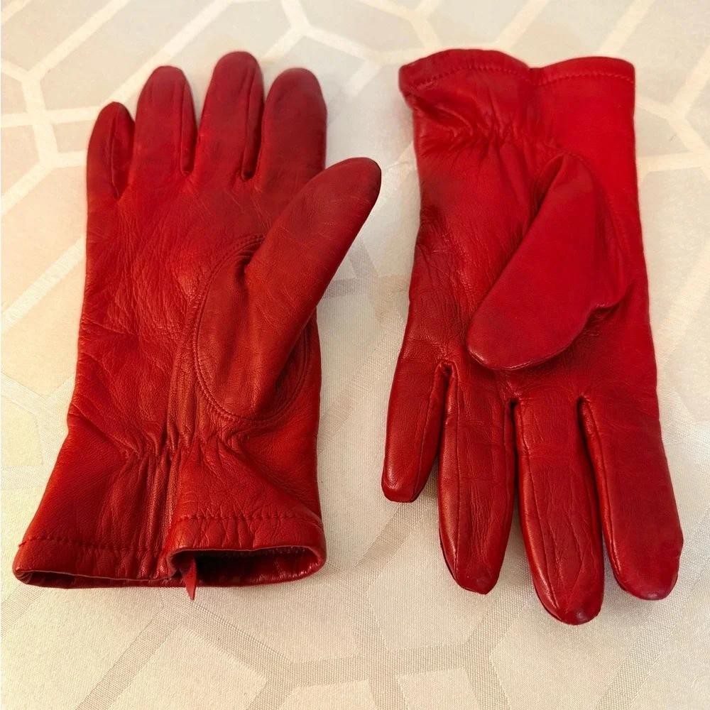 Preston & York Leather Gloves Women Large Red Excellent Lined Winter Accessory